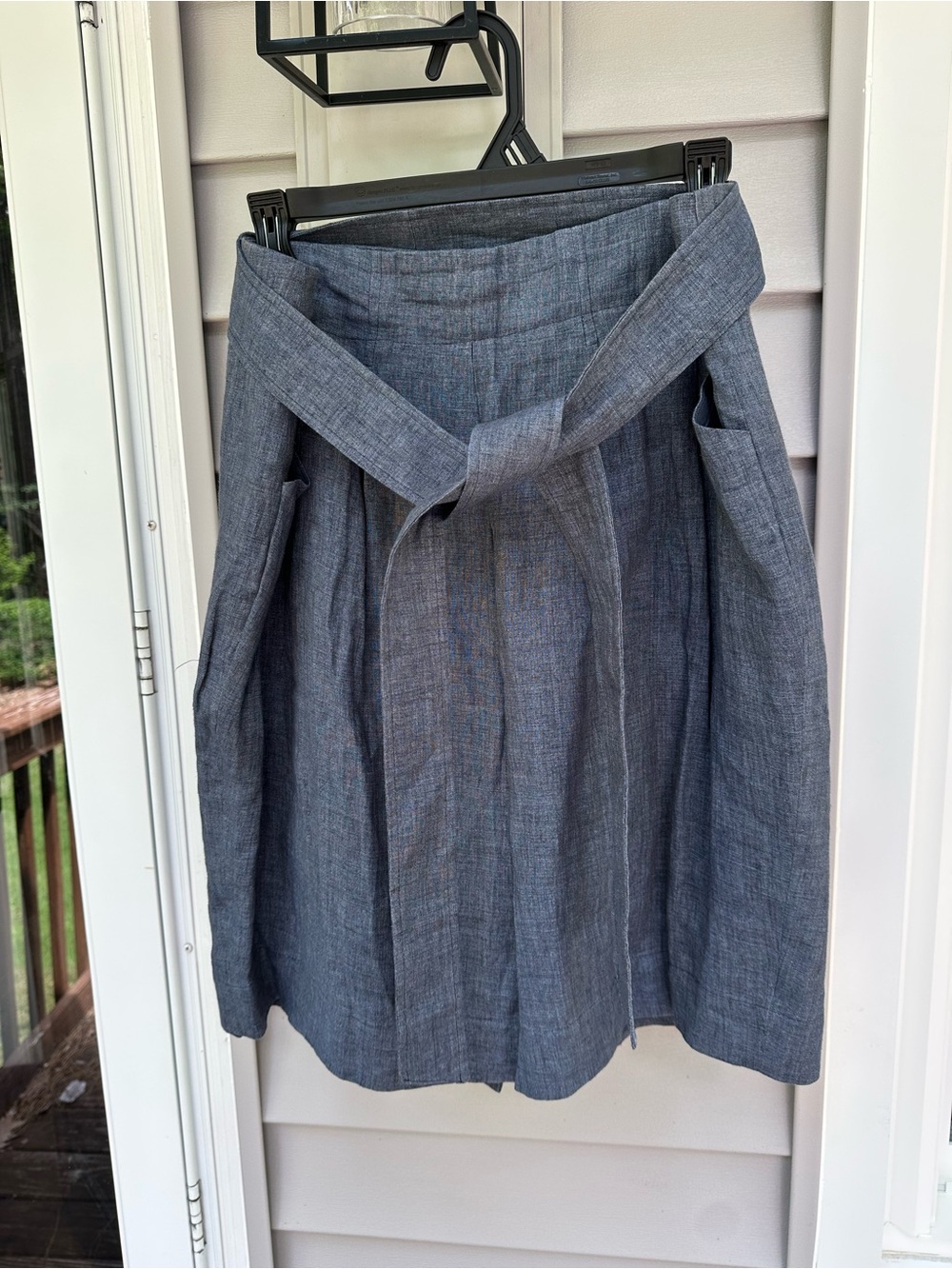 Classic Blue Linen-Blend Pencil Skirt